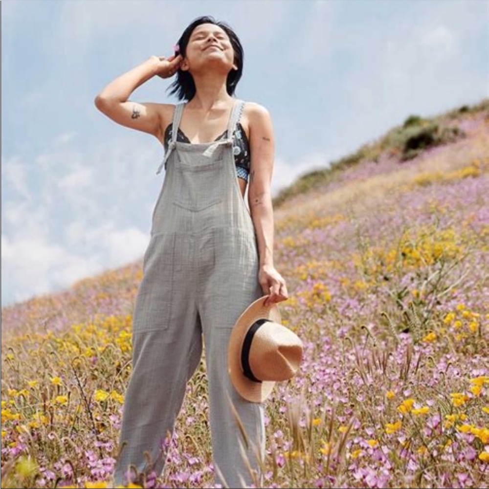 AERIE light grey/blue 100% COTTON OVERALLS